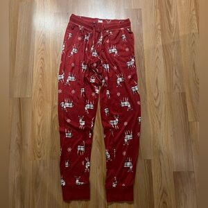 Festive Red Pajama Pants with Reindeer Print